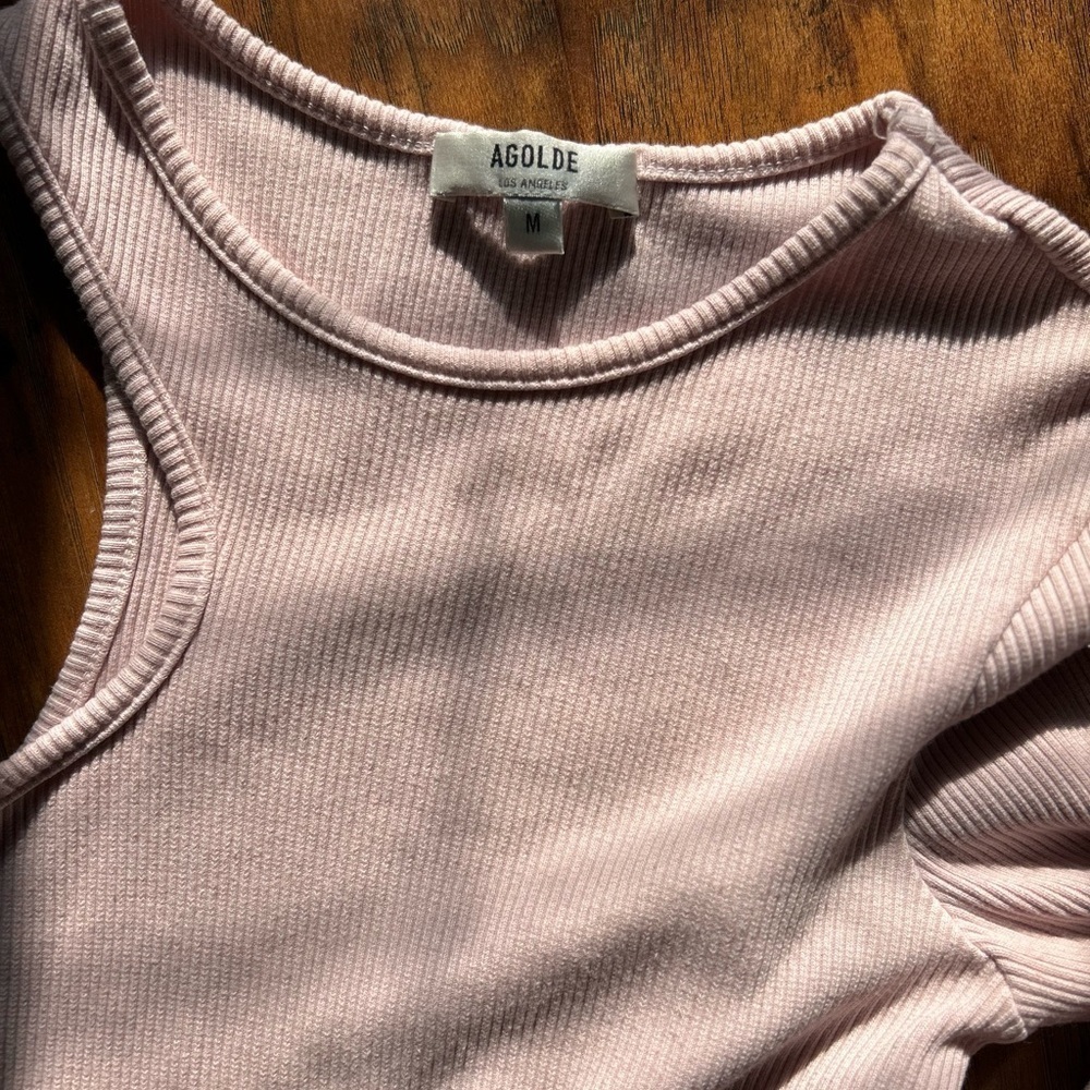 Pink One Sleeve Ribbed Stretch Bodysuit Summer Minimalist Festival Concert Rave - Picture 3 of 6